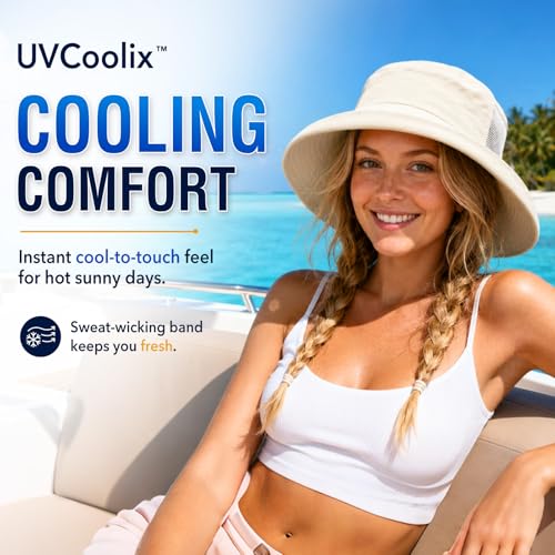 UVCoolix UPF 50+ Wide Brim Ponytail Sun Hat (Large-X-Large / Navy)