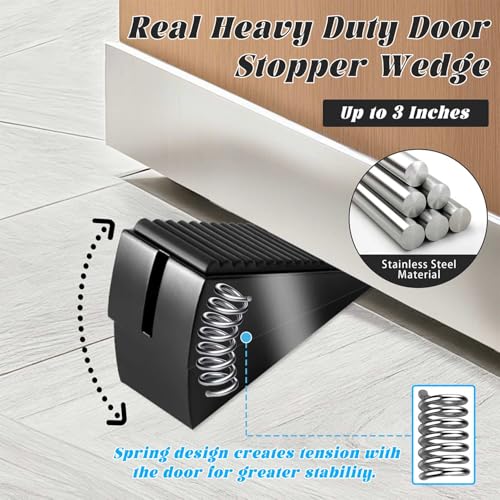 Large Door Stopper Premium Spring Adjustable Rubber Wedge (Black-0ne)