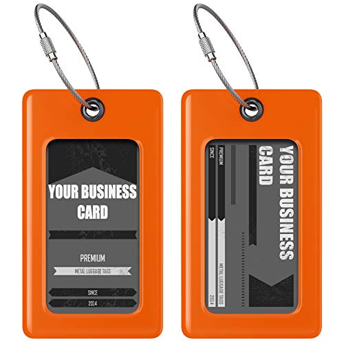 Luggage Tags Business Card Holder by TUFFTAAG (Orange 2pk / 2 Pack)