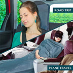 Compact 2-in-1 Travel Blanket Pillow for Airplane Flight, Blue (Dusty Blue / 65 x 40 inches)