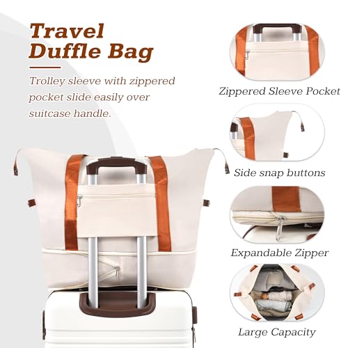 Suitcase Set 24 IN Expandable Luggage with TSA Lock Spinner Wheels (Vintage Luggage / White(24+bags))