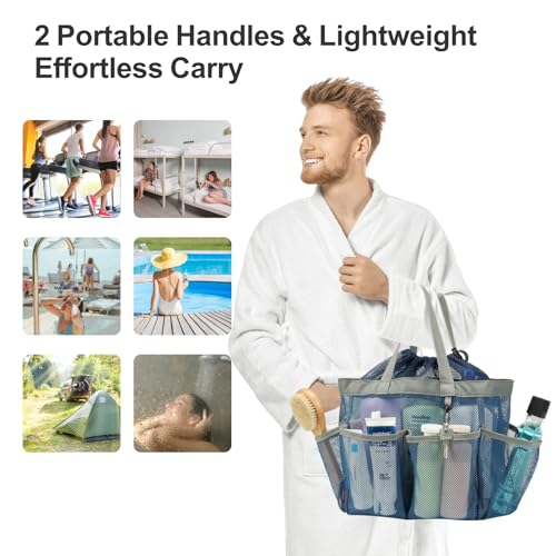 Mesh Shower Caddy Portable with Drawstring (Blue with Drawstring)