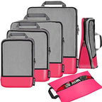 4 Set/6 Set/8 Set Compression Packing Cubes Travel Accessories Expandable Packing Organizers (Half Mesh, 6-Fuchsia) (6-Fuchsia / Half Mesh)