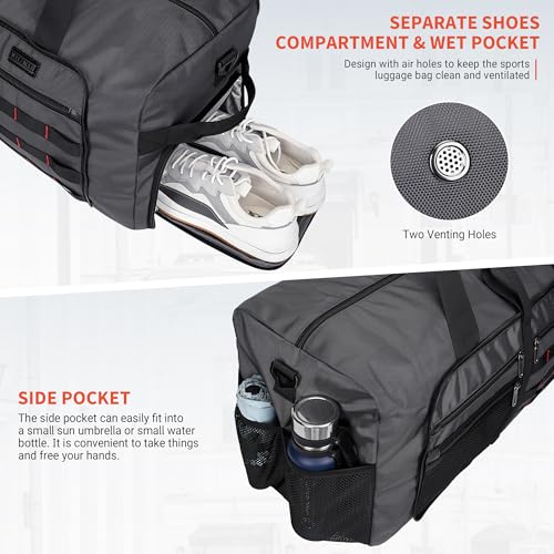 Foldable Duffle Bag for Men Large 65L Travel with Shoe Compartment (Silvery Grey)