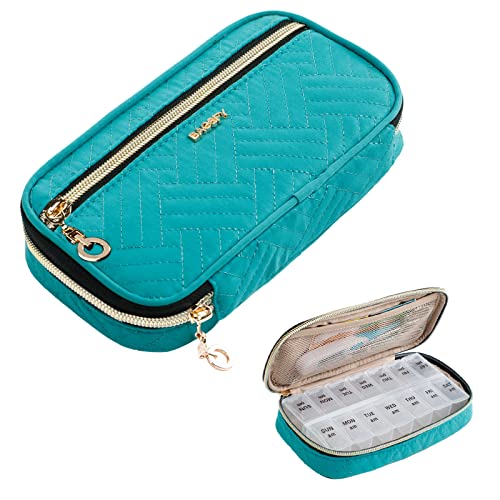 Travel Pill Organizer 2 Times a Day with Cute Fabric Pill Case (Teal / Small)