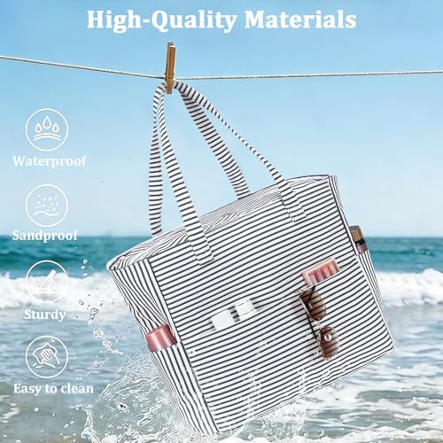 Large Beach Bag for Women (Black and White)