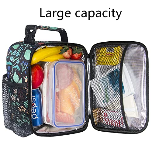 Insulated Lunch Bag Women (Black Floral)