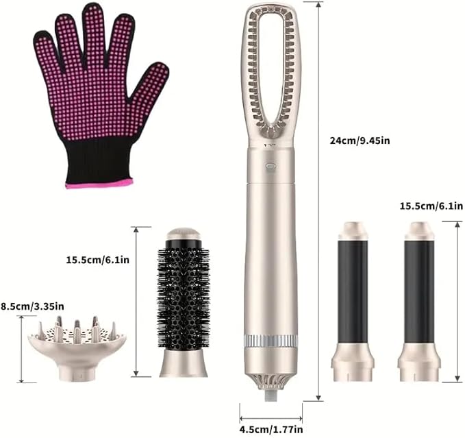 AIKO PRO 5-in-1 Hair Dryer Brush Set, 1200W, Lightweight, ALCI Safety, Tourmaline Technology, Champagne Gold (Champagne Gold)