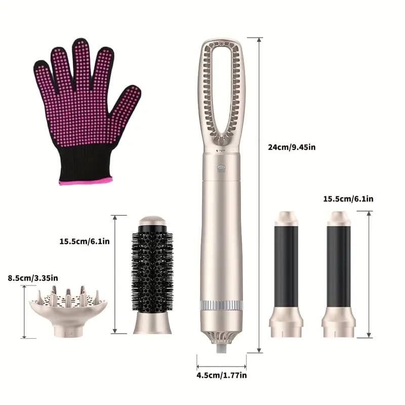 5-in-1 Hair Dryer Brush Set, 1200W, Lightweight, ALCI Safety, Tourmaline Technology, Champagne Gold (Champagne Gold) (Champagne Gold)