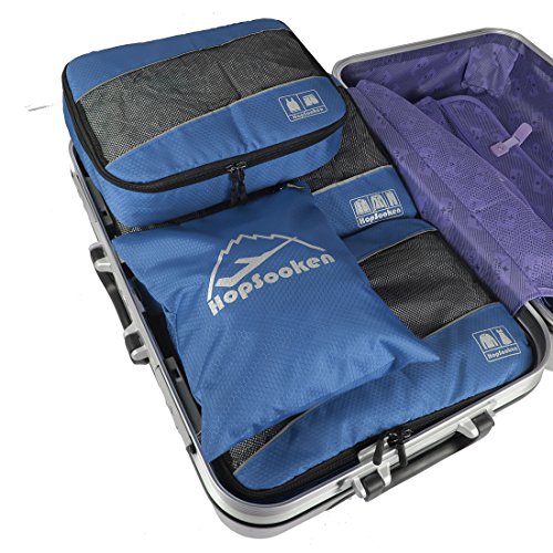 5 Set Packing Cubes for Travel Large Suitcase Luggage Organizer Bags Travel Accessories Vacation 4 Cubes 1 Laundry Pouch Bag (Darkblue)