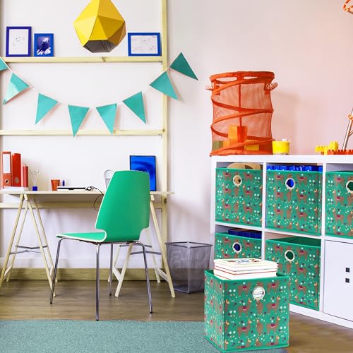 10 Inch Foldable Cube Storage Bins with Handles (6 Pack - 10" x 10" x 10" / Green - Lama)