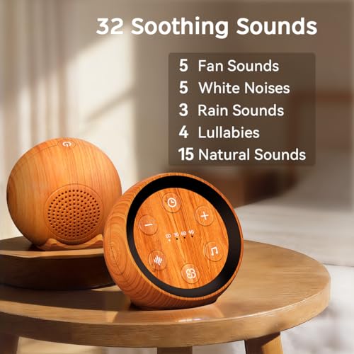 Portable Sound Machine White Noise Machine for Baby Kids Adults Sleeping with 32 Soothing Sounds 32 Volume Levels Brown Noise Machine with 4 Timer Memory Funtion for Travel Office Privacy (Wood Grain)
