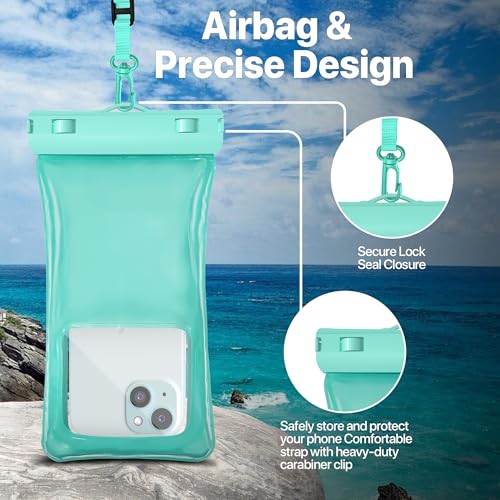 IP68 Waterproof Phone Pouch 2 Pack (Aqua Green White 2 pack)