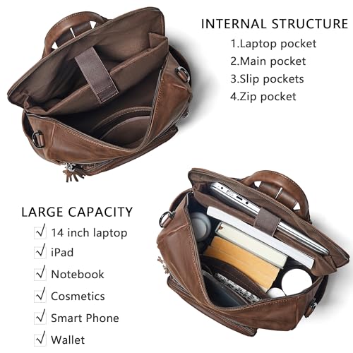 Vegan Leather Laptop Backpack for Women 15.6 inch Work Backpack Fashion Travel Backpack Purse for Business College (Crazy Horse Brown01)