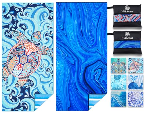 Microfiber Beach Towel (2 Pack Turtle Blue Trippy a / 32x71 Inch)