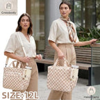 Insulated Lunch Box for Work with Cup Holder (Checkered Brown White / 17L)