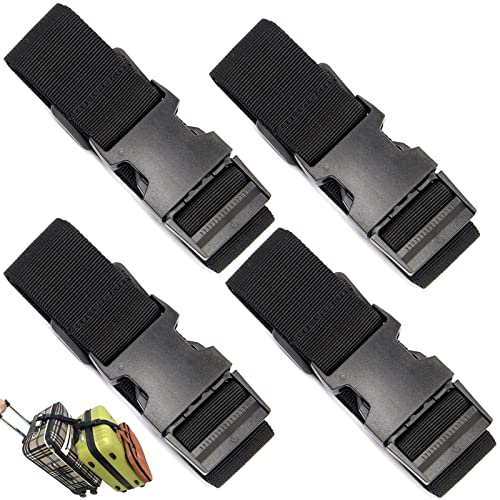 4 Pack Luggage Straps for Suitcases (4Pcs Black / 45 In Connect)