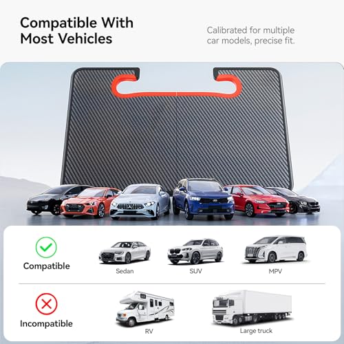 2-in-1 Car Steering Wheel Desk Tray & Car Seat Gap Filler Organizer – Foldable Carbon Fiber Look Table for Laptop, Eating, Writing – for Standard Round Steering Wheels (Orange)
