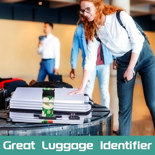 Luggage Straps for Suitcases Travel Belt Accessories Luggage Connector Identifiers Over Handle with Buckle Unique Nylon Adjustable Strap for Sleeping Bag Car Seat Green (White Flower)