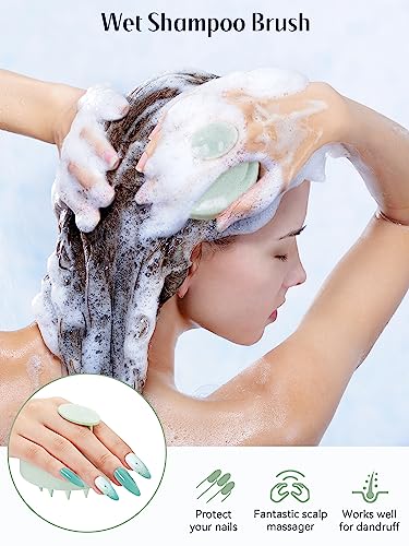 2 Pack Scalp Massager Hair Growth Scrubber for Dandruff Removal (Light Green & Beige)