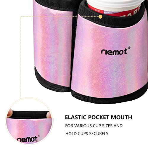 Luggage Travel Cup Holder Free Hand Drink Carrier (Hook & Loop: Glitter Pink)