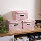 Collapsible Storage Boxes with Lids Fabric Decorative Storage Bins Cubes Organizer Containers Baskets with Cover Handles Divider for Bedroom Closet Living Room 9.8x7.9x6.7 Inch 3 Pack (Pink / Small(3-Pack))
