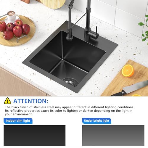 13x15x9 inch Drop in Bar Sink Gunmetal Black 18 Gauge T304 Stainless Steel (13x15x9 inch Black)