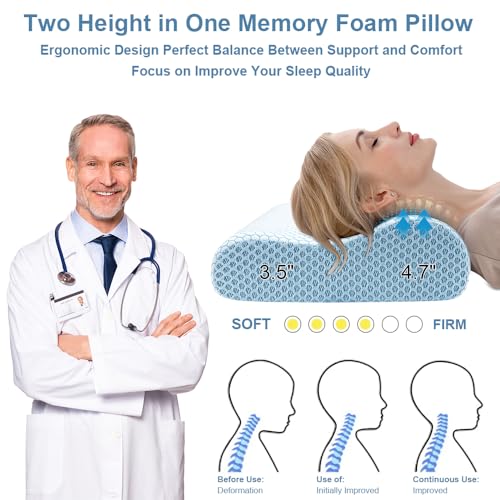 Memory Foam Pillow (Cyan / Standard (23.9 x 14.1 x 4.7/3.9 inches))