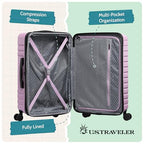 Boren Expandable Hardside Rugged Travel Luggage with 8 Spinner Wheels (3-Piece Set, USB Port in Carry-On / Lavender)