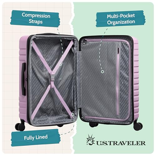 Boren Expandable Hardside Rugged Travel Luggage with 8 Spinner Wheels (3-Piece Set, USB Port in Carry-On / Lavender)
