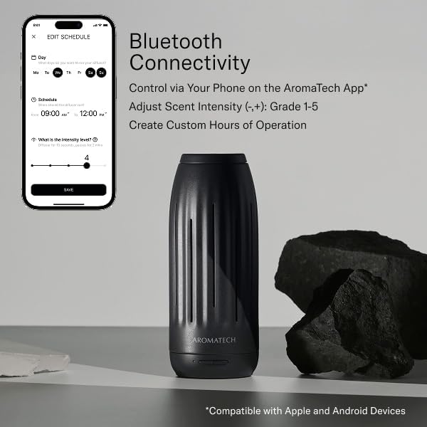 AromaTech Ambience Scent Diffuser for Essential Oil Blends & Fragrances – Waterless Scent Machine w/Bluetooth for Home, Bathroom Boutiques, Hotel, Spa – Charcoal Mini Acrylic
