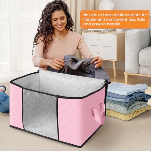 3 Pack Storage Bags for Clothes Blanket Storage Bins with Lids (3 Pack-60l / Pink)