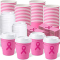100 Sets 8 oz Breast Cancer Coffee Cups with Lids and Sleeves (Breast Cancer)