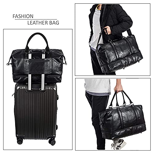 Leather Travel Bag with Shoe Pouch (Color / Black)