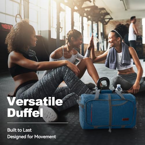 40L Foldable Duffle Bag for Travel Men & Women Carry On 22"x14"x9" Airline Approved (Aegean Blue / 40L)
