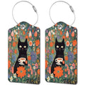 2 Pack Luggage Tag for Suitcase (Black Cat Flower)