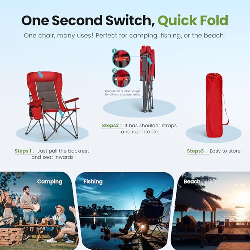 Oversized Outdoor Camping Chairs Support 500 LBS 2 Pack (Twin Pack / Red)