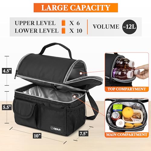 Insulated Lunch Bag Women Men (Black)
