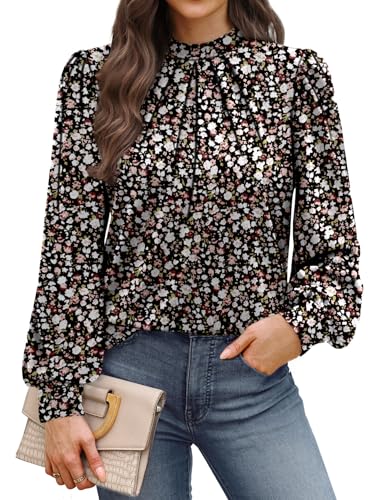 Blouses for Women Dressy Casual Long Sleeve Shirts for Women Business Casual Tops Mock Neck Womens Fall Fashion 2026 Work Clothes Early Spring Outfits for Teachers Clothing Floral Print L (01 - Floral Print / Large)