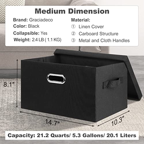 Medium 15" 21 Quart Collapsible Stackable Storage Bins with Lids (Black / Medium -1 Pack)