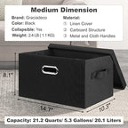 Medium 15" 21 Quart Collapsible Stackable Storage Bins with Lids (Black / Medium -1 Pack)