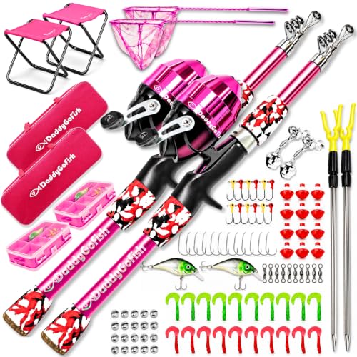 Kids Fishing Pole for Boys (2 Pack- Pink + Pink (Complete Set) / 4ft)