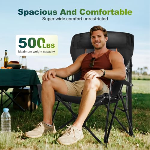 Oversized Camping Chair for Adult Lawn Chair for Outdoor Camping (Black)