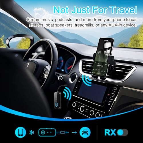 2-in-1 Bluetooth 5.4 Transmitter Receiver,Airplane Audio Adapter,Wireless Transmitter for TV/PC/Gym/Switch. Supports up to 2 AirPods/Headphones,Bluetooth Receiver for Car/Home Stereo (Ebony) (Ebony)