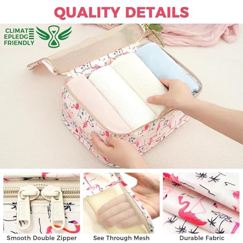 9 Set Packing Cubes with Packing List Luggage Packing Organizers for Travel Accessories (Flamingo)