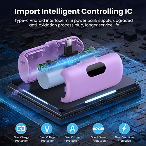 2 Pack] Mini Portable Charger 5000mAh Power Bank (Light Purple+Pink)