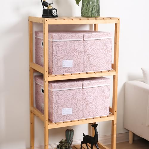 Jumbo Collapsible Storage Boxes with Lids Fabric Decorative Storage Bins Cubes Organizer Baskets with Cover Handles Divider for Bedroom Closet Living Room 23.2x15.7x11.8 Inch 3 Pack (Pink / XX Large(3-Pack))
