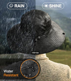 Safari Hat for Men Sun Hats for Women UV Protection UPF 50+ Fishing (Black Camouflage Standard 1 Pack / Safari)