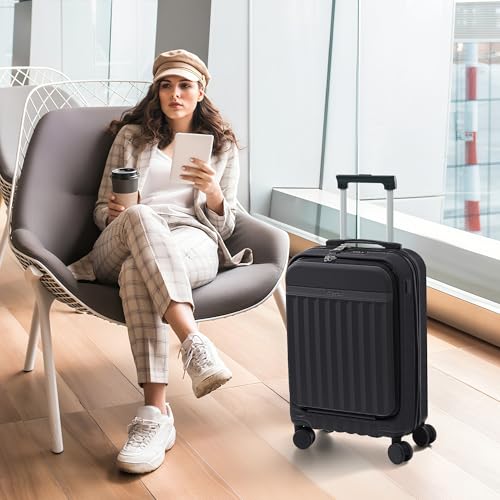 Luggage Sets Front Opening (2-piece Set / Black+bag)