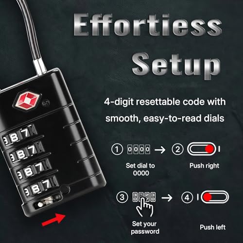 TSA Approved Luggage Locks with Search Alert Indicator (Black)